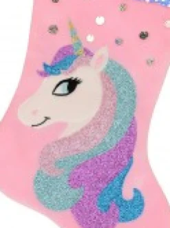 Christmas Warehouse Pink Velvet With Fabulous Unicorn & Mane Applique Christmas Stocking - 48Cm><noscript><img width=