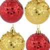 Christmas Warehouse Red & Gold Crackle Effect Christmas Baubles With Sequins Design - 6 X 60Mm> Bauble Packs