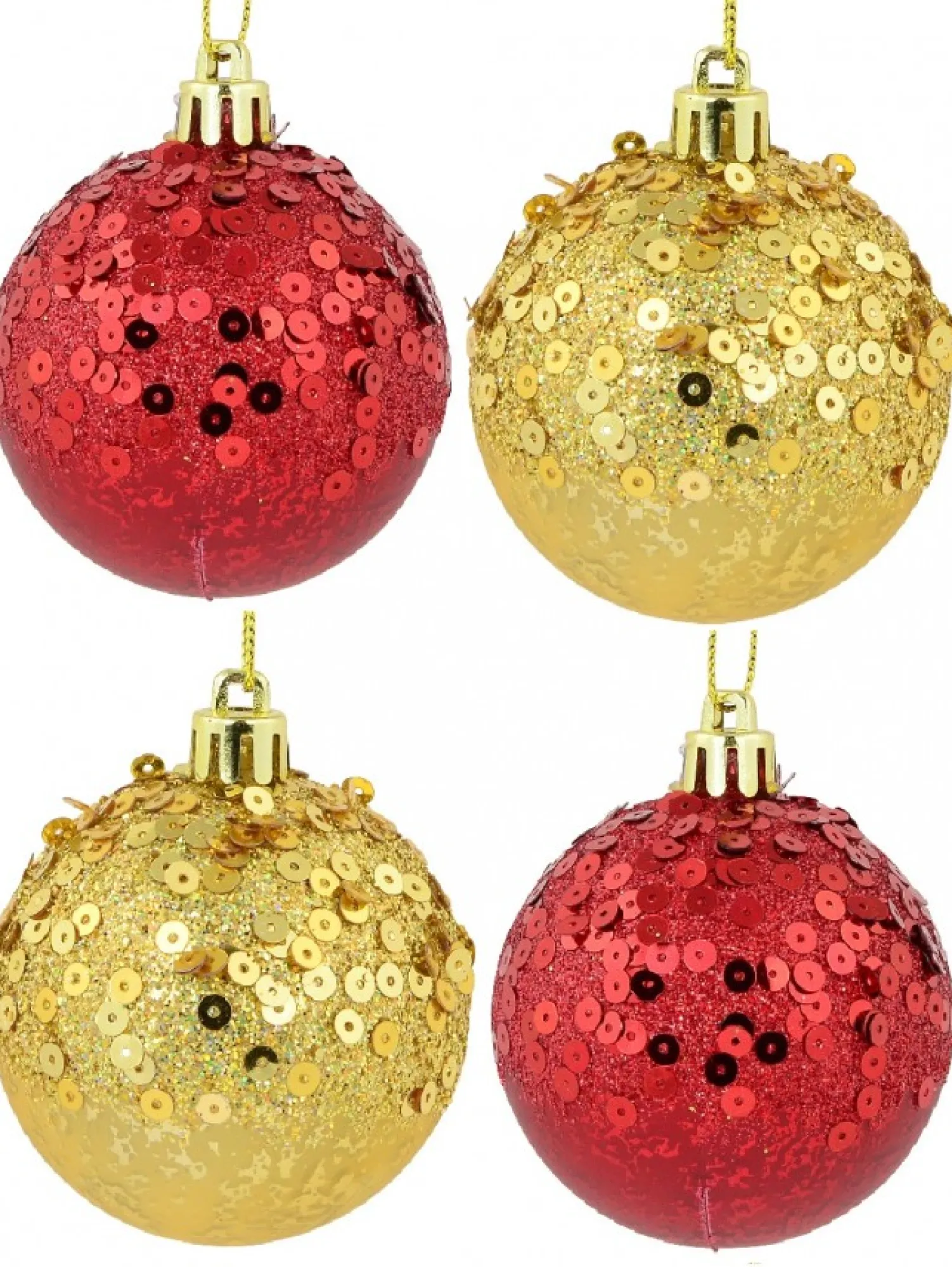 Christmas Warehouse Red & Gold Crackle Effect Christmas Baubles With Sequins Design - 6 X 60Mm> Bauble Packs