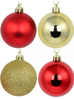 Christmas Warehouse Red & Gold Metallic, Matte & Glitter Christmas Baubles - 12 X 60Mm> Bauble Packs