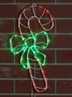 Christmas Warehouse Red & Green Led Candy Cane With Bow Noodle Rope Light Silhouette - 52Cm> Christmas Light Displays