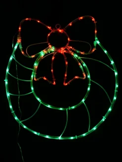 Christmas Warehouse Red & Green Led Wreath With Bow Noodle Rope Light Silhouette - 50Cm> Christmas Light Displays