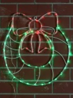Christmas Warehouse Red & Green Led Wreath With Bow Noodle Rope Light Silhouette - 50Cm> Christmas Light Displays