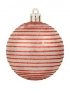Christmas Warehouse Red & Silver Christmas Baubles With 4 Glitter Designs & Shiny - 9 X 60Mm> Bauble Packs