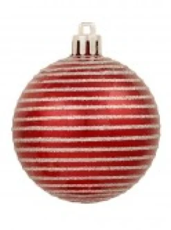 Christmas Warehouse Red & Silver Christmas Baubles With 4 Glitter Designs & Shiny - 9 X 60Mm><noscript><img width=