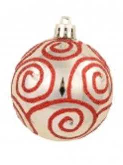 Christmas Warehouse Red & Silver Christmas Baubles With 4 Glitter Designs & Shiny - 9 X 60Mm><noscript><img width=