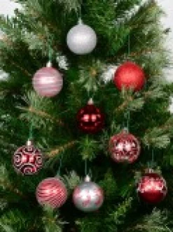 Christmas Warehouse Red & Silver Christmas Baubles With 4 Glitter Designs & Shiny - 9 X 60Mm><noscript><img width=