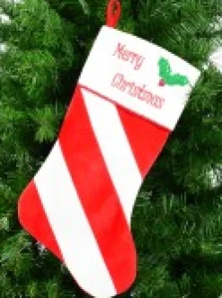 Christmas Warehouse Red & White Stripe With Font & Holly Applique Velvet Christmas Stocking - 48Cm><noscript><img width=