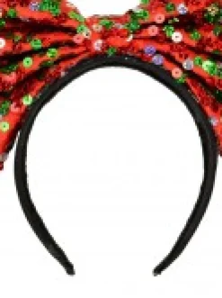 Christmas Warehouse Red Christmas Bow Headband With Three Colour Sequins - One Size Fits Most> General Headwear