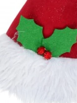 Christmas Warehouse Red 3D Santa Hat With Holly & Fur Brim Christmas Tree Top Decoration - 40Cm><noscript><img width=