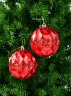 Christmas Warehouse Red Diamond Pattern Textured Large Christmas Baubles With Glitter - 2 X 15Cm><noscript><img width=