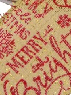 Christmas Warehouse Red Font On Natural Burlap Look Fabric & Edging Christmas Ribbon - 3M> Christmas Ribbon