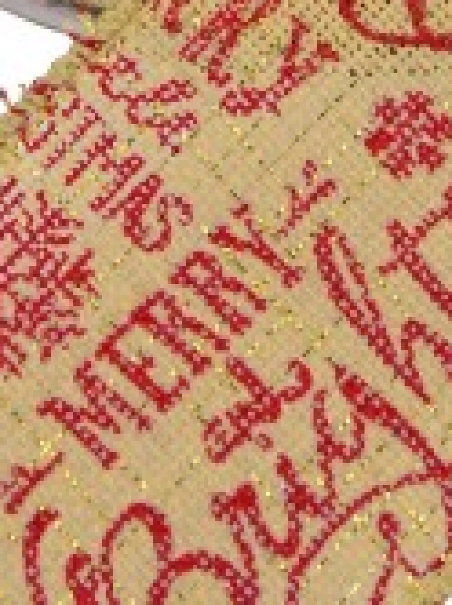 Christmas Warehouse Red Font On Natural Burlap Look Fabric & Edging Christmas Ribbon - 3M> Christmas Ribbon