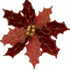 Christmas Warehouse Red Glitter Felt Two Petal Style Poinsettia Christmas Flower Pick - 28Cm> Christmas Picks