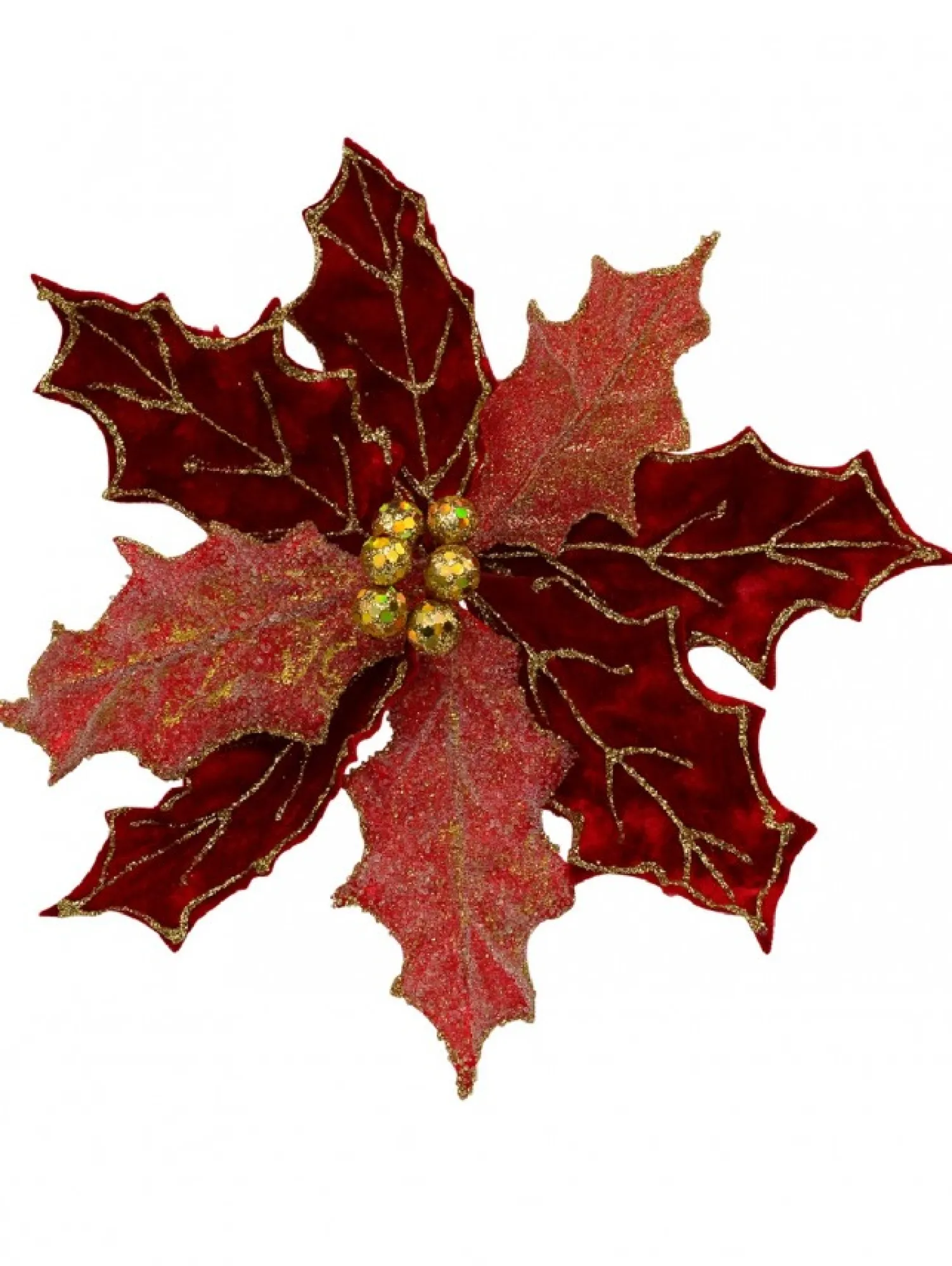 Christmas Warehouse Red Glitter Felt Two Petal Style Poinsettia Christmas Flower Pick - 28Cm> Christmas Picks