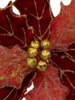 Christmas Warehouse Red Glitter Felt Two Petal Style Poinsettia Christmas Flower Pick - 28Cm><noscript><img width=