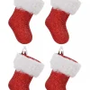 Christmas Warehouse Red Glitter With White Cuff Christmas Stocking Hanging Decoration - 4 X 10Cm> Hanging Decorations - Packs