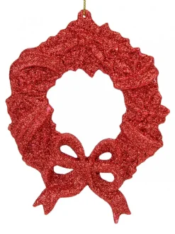 Christmas Warehouse Red Glitter Wreath With Bow Christmas Tree Hanging Decoration - 12Cm> Hanging Decorations - Individual