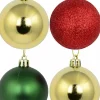 Christmas Warehouse Red Glittered, Green Matte & Gold Metallic Christmas Baubles - 12 X 60Mm> Bauble Packs