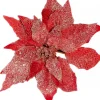 Christmas Warehouse Red Glittered Velvet Poinsettia Decorative Christmas Flower Pick - 28Cm> Christmas Picks