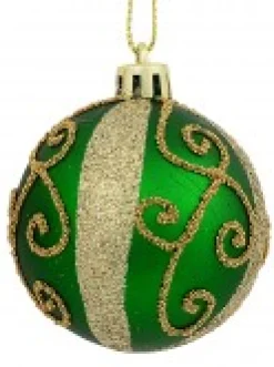 Christmas Warehouse Red, Green & Gold Baubles With Gold Filigree Pattern & Thick Stripe - 6 X 60Mm><noscript><img width=