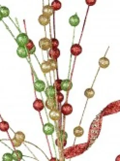 Christmas Warehouse Red, Green & Gold Glitter Balls & Curls Decorative Christmas Spray Stem - 72Cm><noscript><img width=