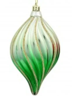 Christmas Warehouse Red, Green & Pink Gradated Onion Baubles With Gold Stripes - 3 X 14Cm><noscript><img width=