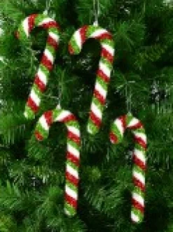 Christmas Warehouse Red, Green & White Stripe Tinsel Candy Cane Hanging Decoration - 4 X 24Cm><noscript><img width=