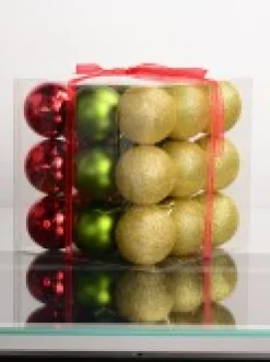 Christmas Warehouse Red Metallic, Green Matte & Glittered Gold Christmas Baubles - 27 X 60Mm><noscript><img width=