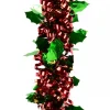 Christmas Warehouse Red Ribbon Look & Green Holly Leaf Christmas Tinsel Garland - 2.7M> Tinsel