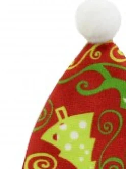 Christmas Warehouse Red Santa Hat With Green Print Christmas Tree Hanging Decoration - 12Cm><noscript><img width=