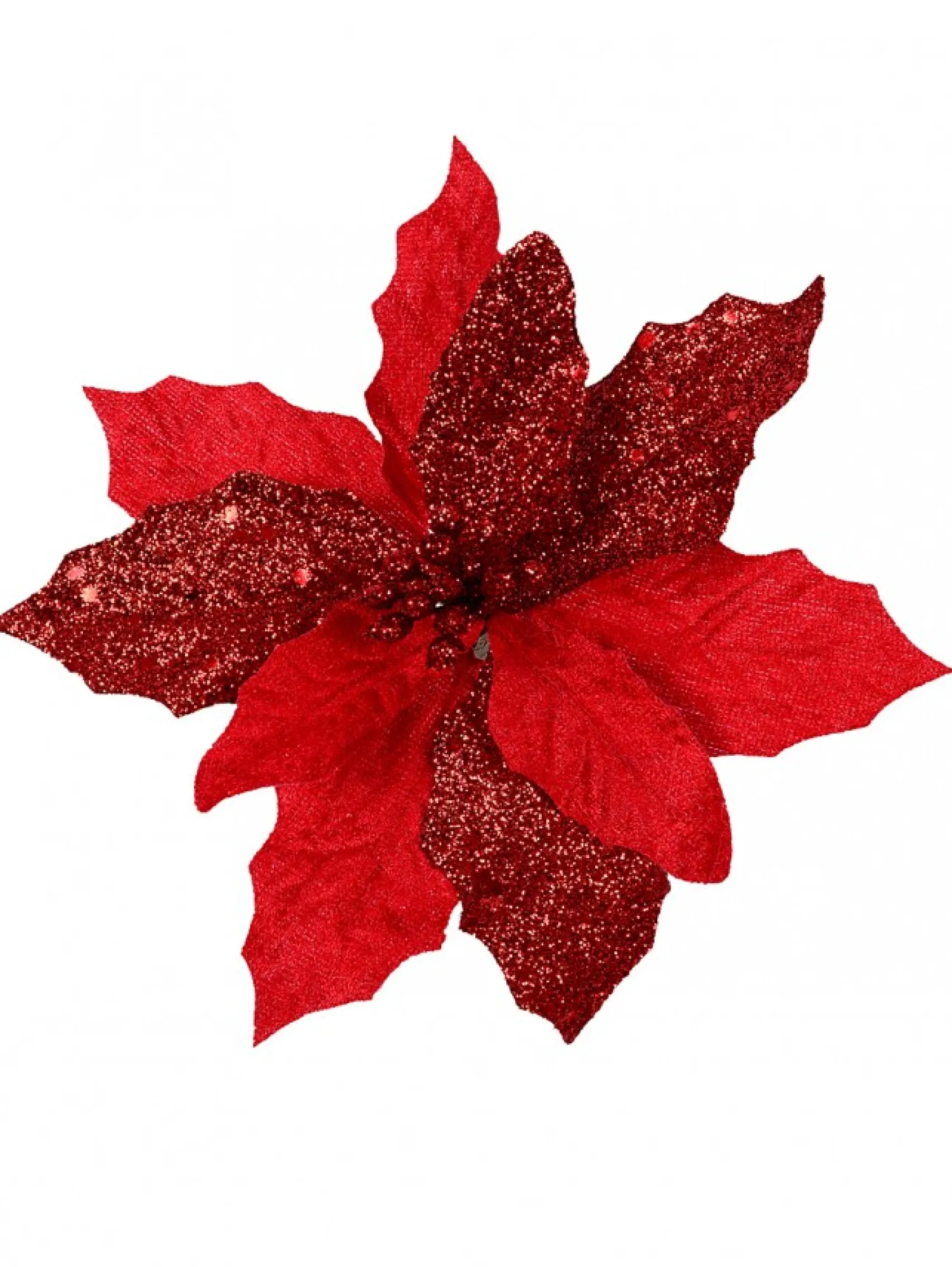 Christmas Warehouse Red Sequin & Fabric Petal Poinsettia Decorative Christmas Flower Pick - 15Cm> Christmas Picks