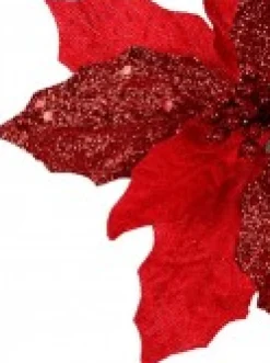 Christmas Warehouse Red Sequin & Fabric Petal Poinsettia Decorative Christmas Flower Pick - 15Cm> Christmas Picks