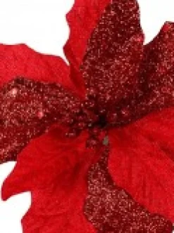 Christmas Warehouse Red Sequin & Fabric Petal Poinsettia Decorative Christmas Flower Pick - 15Cm><noscript><img width=