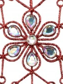 Christmas Warehouse Red Snowflake & Encrusted Diamante Christmas Tree Hanging Decoration - 12Cm> Hanging Decorations - Individual