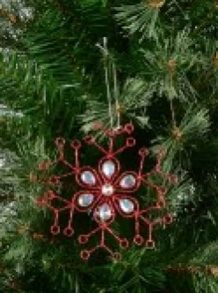 Christmas Warehouse Red Snowflake & Encrusted Diamante Christmas Tree Hanging Decoration - 12Cm><noscript><img width=