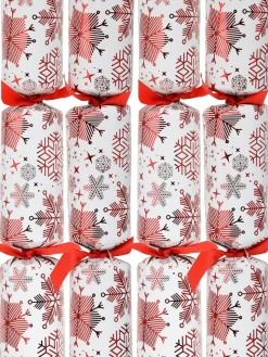 Christmas Warehouse Red Snowflakes Pattern On White Christmas Cracker Bon Bons - 10 X 36Cm> Christmas Cracker Bon Bon Packs (4 - 16 Per Pack)