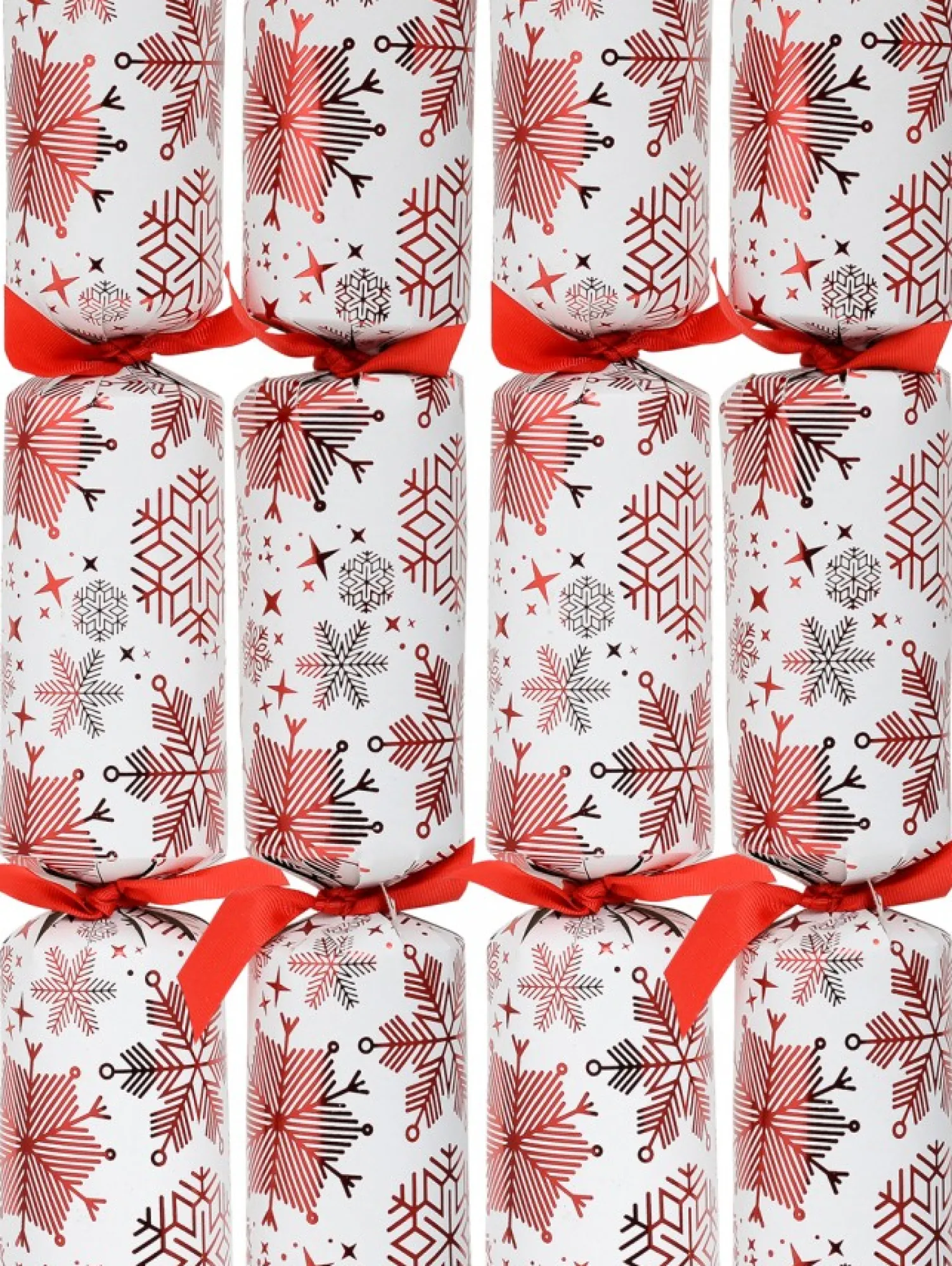 Christmas Warehouse Red Snowflakes Pattern On White Christmas Cracker Bon Bons - 10 X 36Cm> Christmas Cracker Bon Bon Packs (4 - 16 Per Pack)