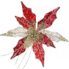 Christmas Warehouse Red Velvet & Metallic Sheer Cactus Decorative Christmas Flower Pick - 22Cm> Christmas Picks