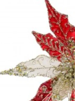 Christmas Warehouse Red Velvet & Metallic Sheer Cactus Decorative Christmas Flower Pick - 22Cm><noscript><img width=