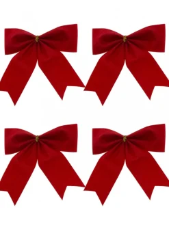 Christmas Warehouse Red Velvet Christmas Tree Bow Decoration - 8 X 80Mm> Christmas Bows