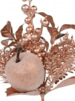 Christmas Warehouse Rose Gold Apple, Berry & Assorted Decorations Christmas Foliage Pick - 12Cm> Christmas Picks