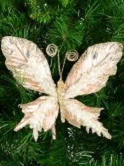 Christmas Warehouse Rose Gold Butterfly With Sheer Wings Decorative Christmas Critter Pick - 24Cm><noscript><img width=