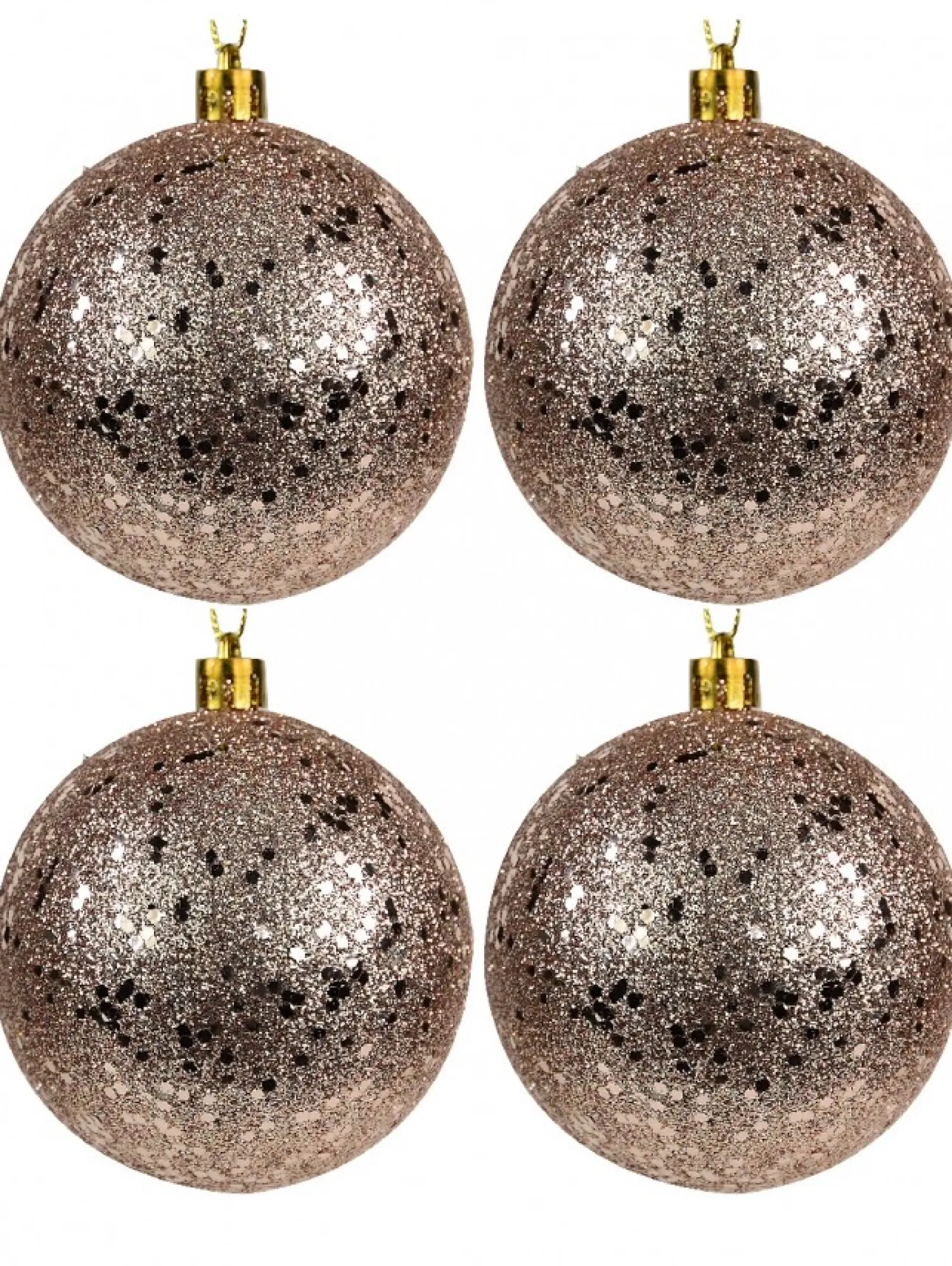 Christmas Warehouse Rose Gold Metallic Sequins & Glitter Coated Christmas Baubles - 4 X 80Mm> Bauble Packs