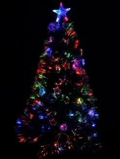 Christmas Warehouse Rotating Fibre Optic Christmas Tree With Baubles, Stars & 230 White Tips - 1.8M> Fibre Optic Christmas Trees
