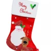 Christmas Warehouse Santa & Reindeer Applique With Font & Holly Velvet Christmas Stocking - 48Cm> Christmas Stockings