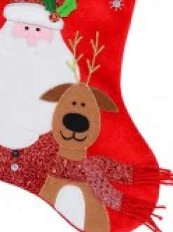 Christmas Warehouse Santa & Reindeer Applique With Font & Holly Velvet Christmas Stocking - 48Cm><noscript><img width=