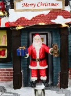 Christmas Warehouse Santa Visiting Family Home With Mum & Kids Christmas Village Scene - 24Cm><noscript><img width=