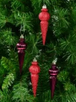 Christmas Warehouse Shiny Burgundy & Red Glitter Finial Christmas Hanging Decoration - 4 X 15Cm><noscript><img width=
