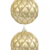 Christmas Warehouse Shiny Gold With Diamond Pattern Convex Textured Large Baubles - 2 X 15Cm> Bauble Packs